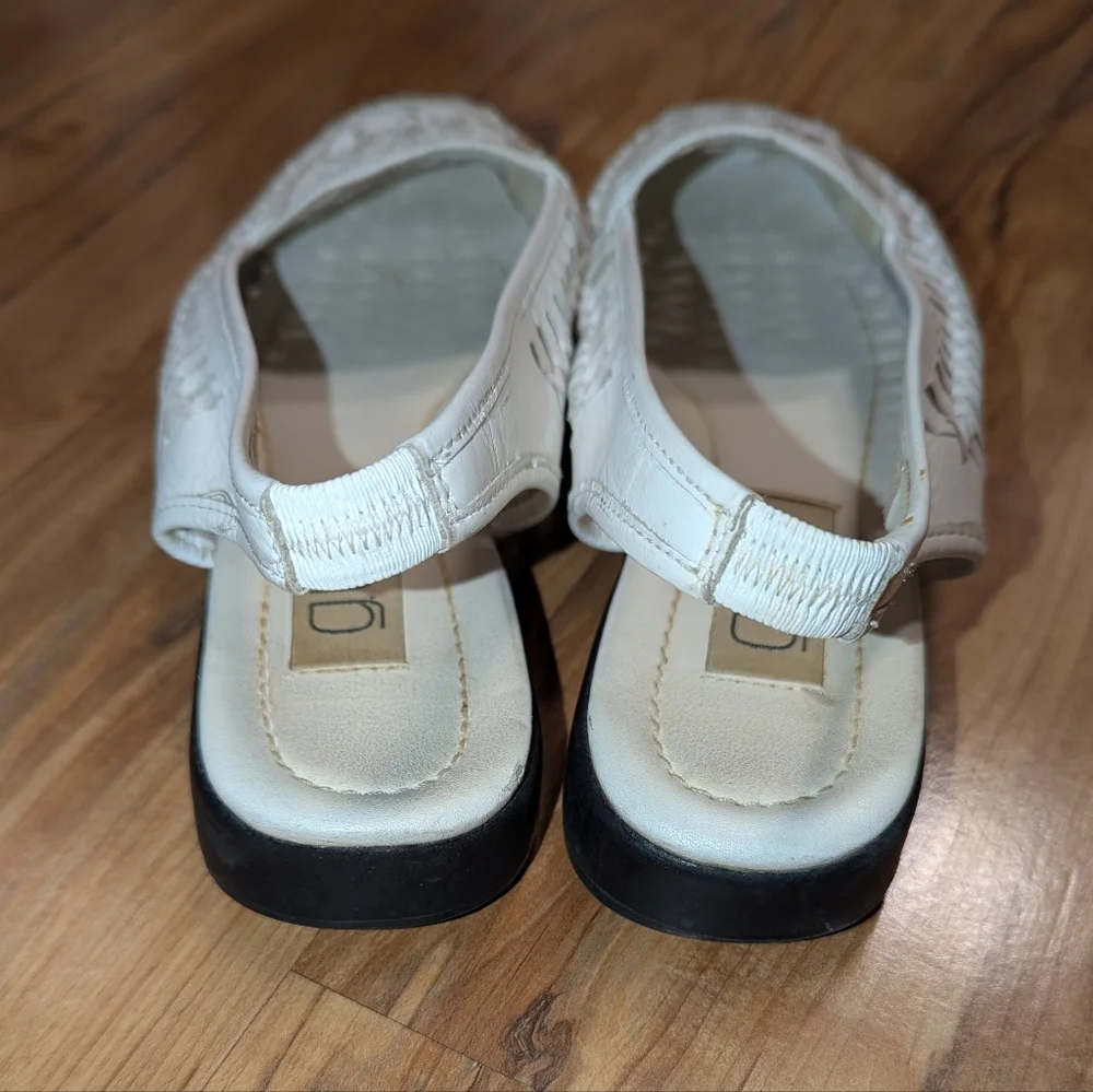 VTG‎ Woven Leather Slingback Sandals Women's 9 Doris Fisherman White Cottagecore